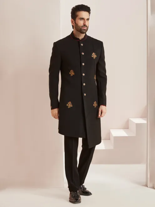 Wedding wear suede black indowestern