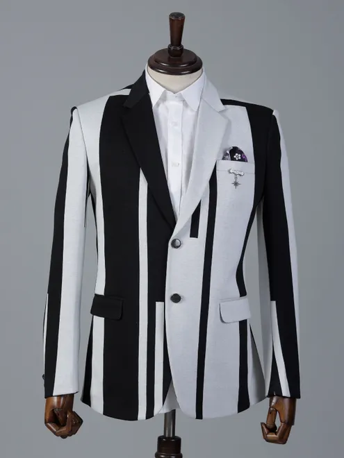 White and black color block style cotton blazer