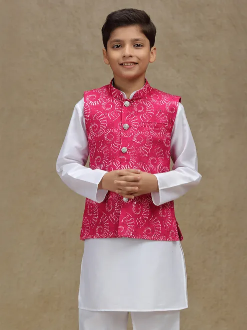 White and magenta waistcoat set for boys