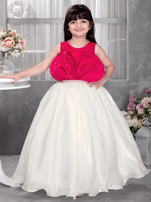 White and red silk gorgeous frock for little girl