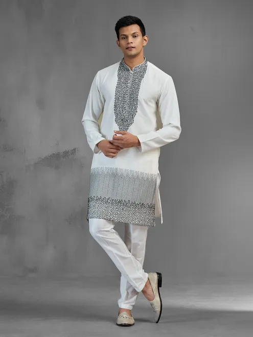 White banarasi silk men kurta suit elegant ombre