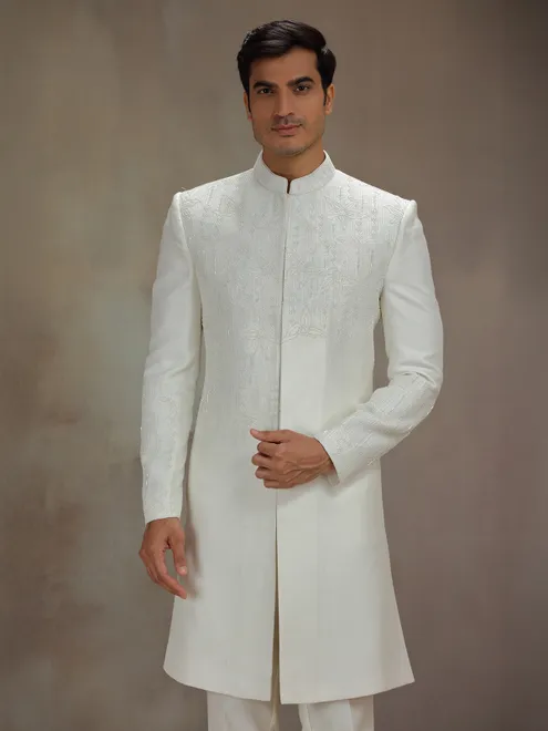 White chanderi silk classic indo western