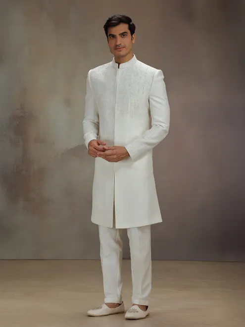 White chanderi silk classic indo western
