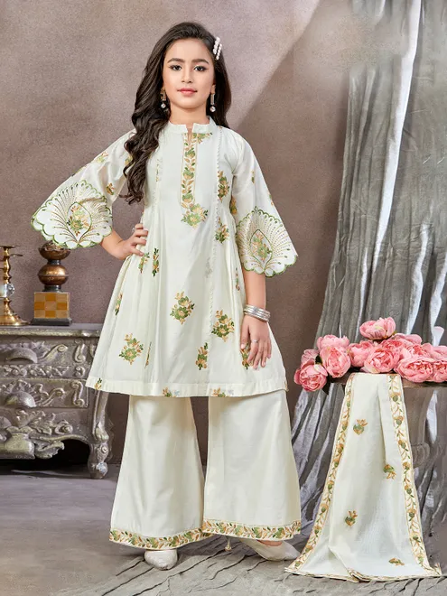 White chiffon palazzo suit with dupatta