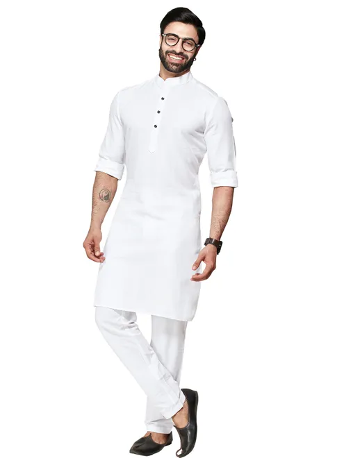 White cotton plain  Men Kurta pajama