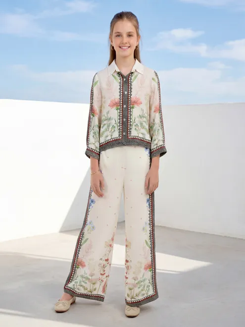 White cotton printe co ord set for casuals