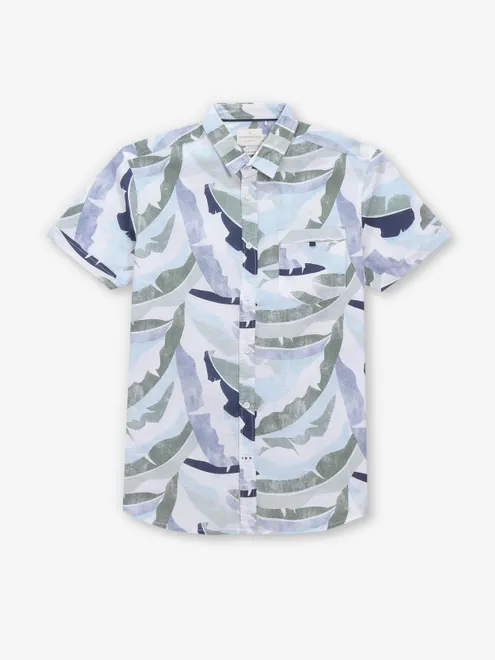 White cotton printed shirt for mens