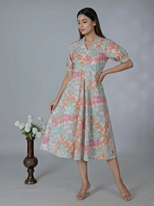 White cotton silk casual wear kurti with print