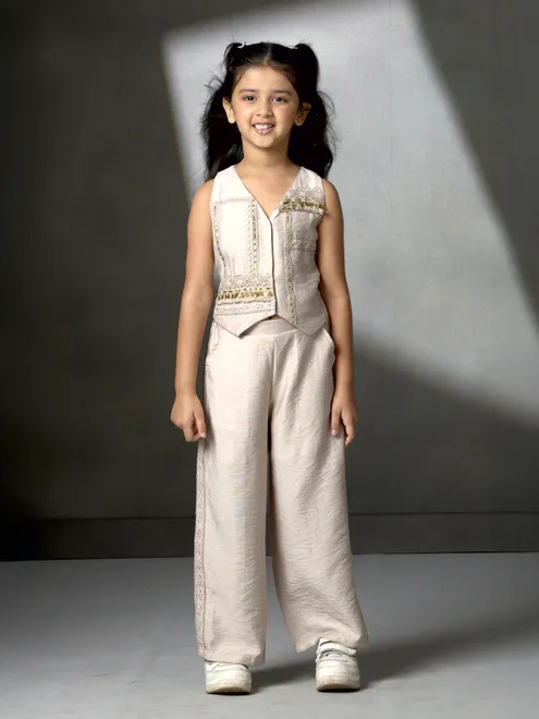 White cotton silk coin work palazzo set