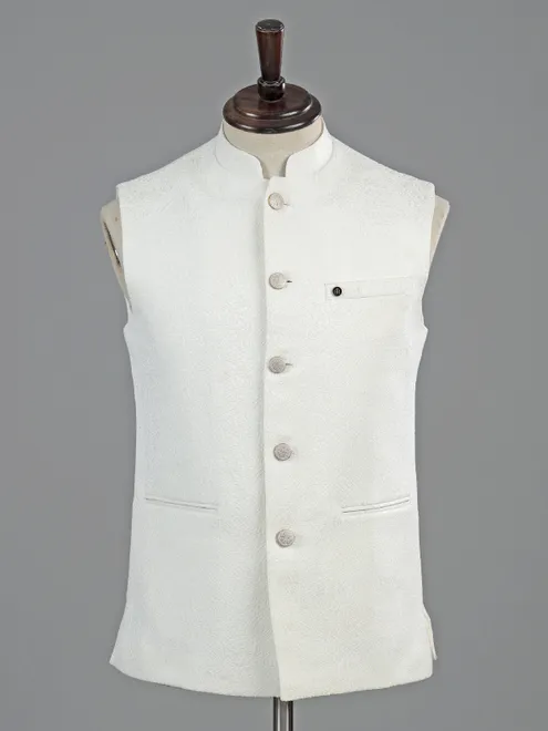 White cotton texture waistcoat for men