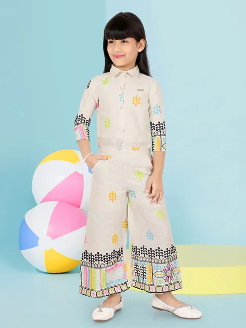 White cotton thread work palazzo co-ord set