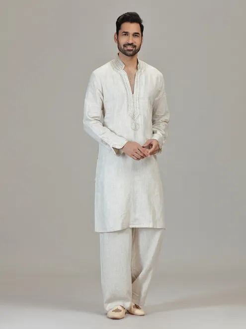 White cutdana detailed mandarin elegance outfit