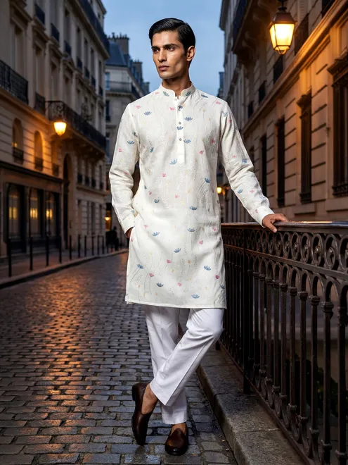 White embroidery cotton kurta suit