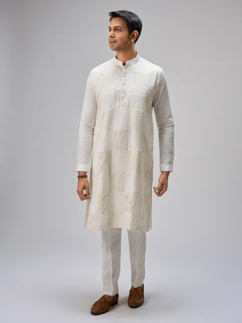 White classic linen kurta pajama