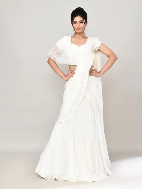 White georgette designer lehenga choli for party wear
