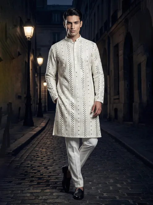 White georgette mirror work kurta suit