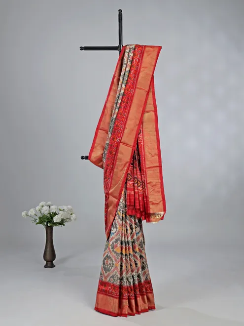 Grey hyderabadi silk saree for wedding wear