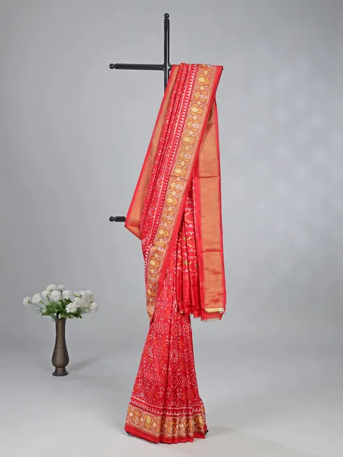 Red patola silk saree for wedding wear with print