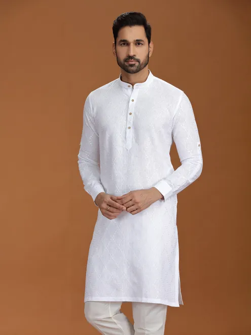 White linen festival wear kurta for mens