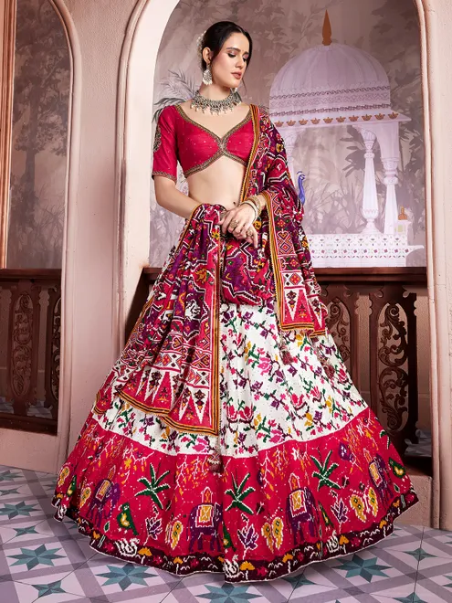 White patola printed patola silk lehenga choli