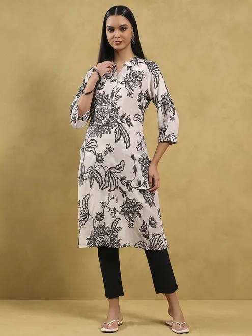 White printed cotton kurti for women casual wear