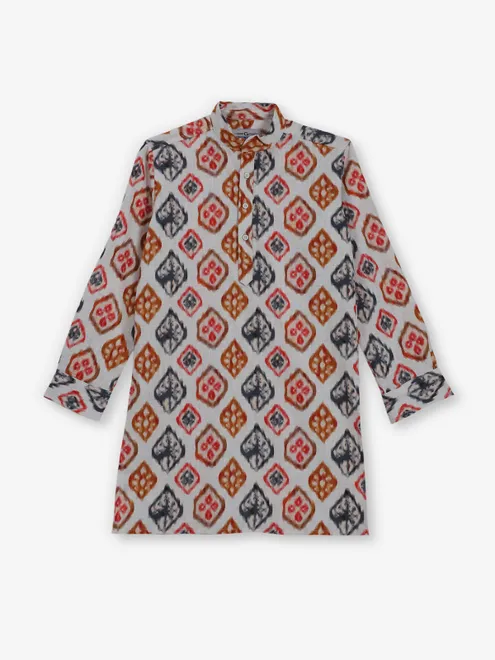 White printed cotton silk kurta for special occasions