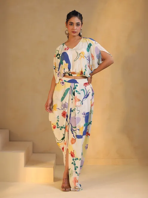 White printed dhoti suit for festival