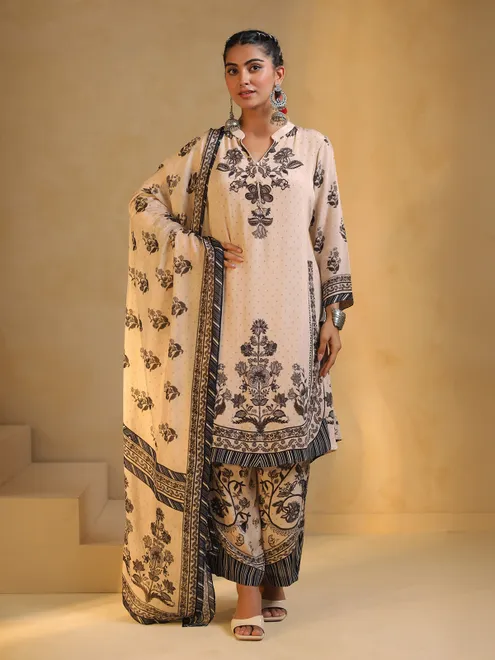 White printed silk palazzo suit for women