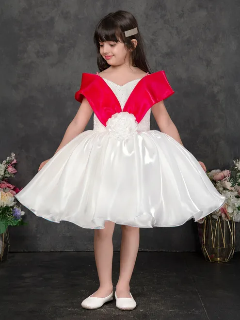 White satin silk frock with pearls & cutdana