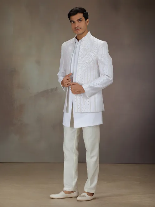 White silk bandhgala indo western