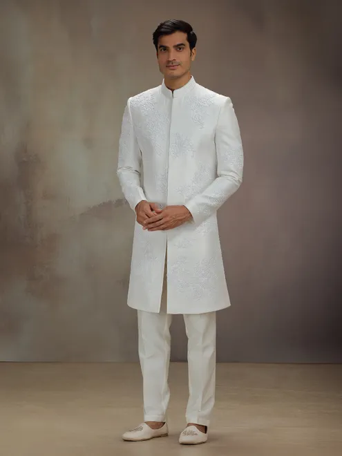 White silk beaded indo western