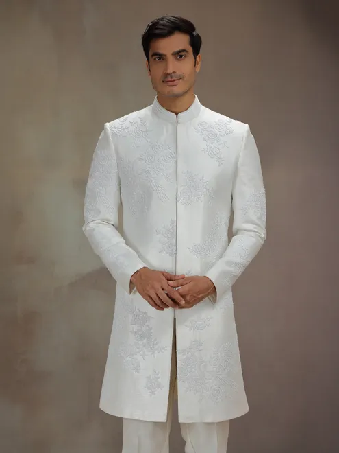 White silk beaded indo western