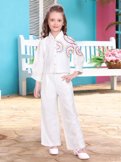 White silk co ord set with sequin detailing