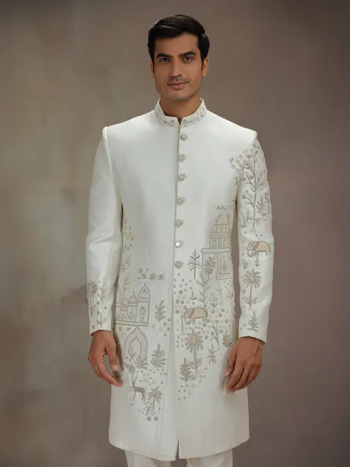 White silk elephant artwork indo western