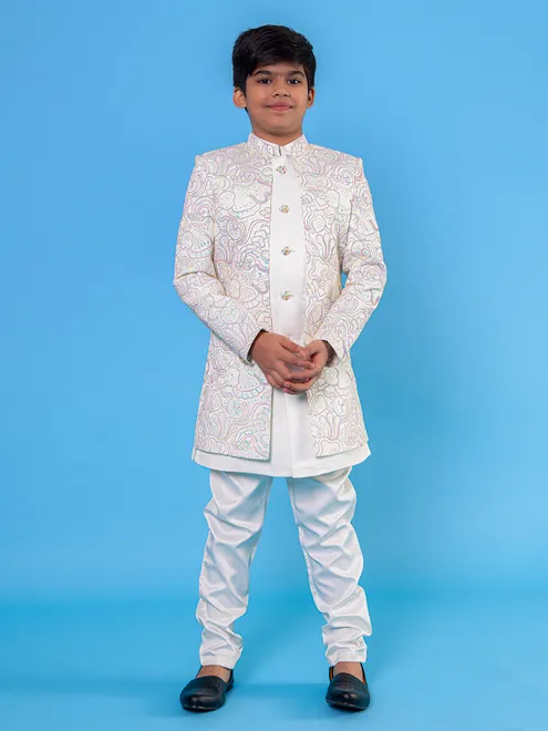 White silk indo western ethnic set