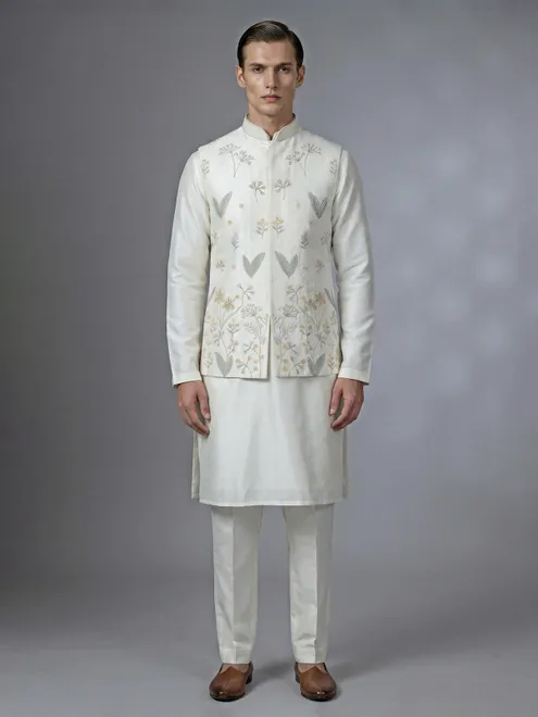 White silk waistcoat set for reception