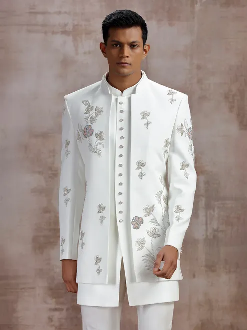 White terry rayon jacket style indo western