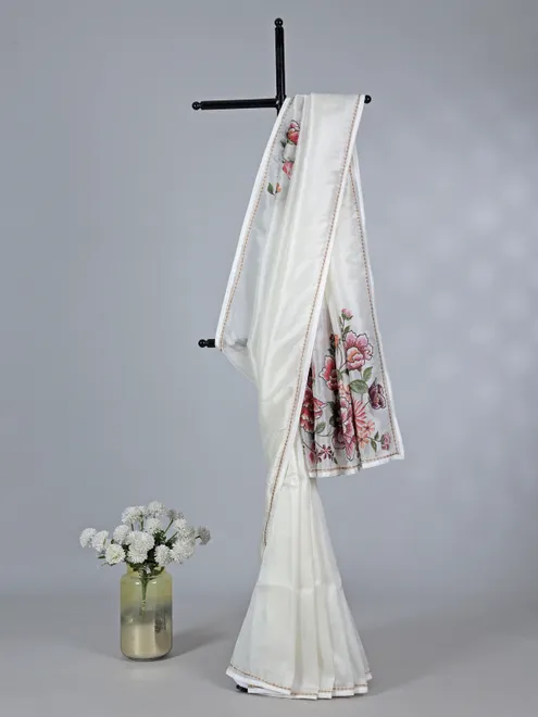 White tissue saree with delicate embroidery