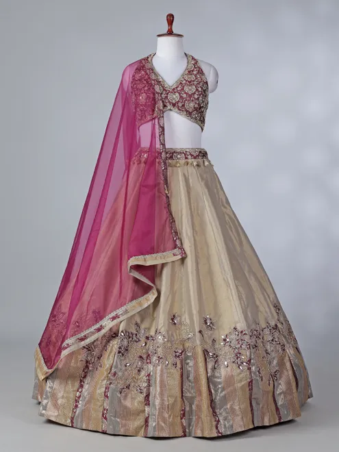 Wine and beige aabla zardosi lehenga choli