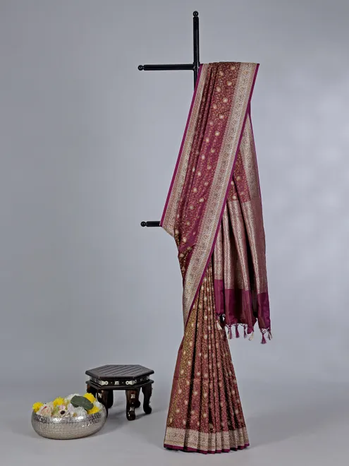 Wine art silk saree wedding wear with zari detailing