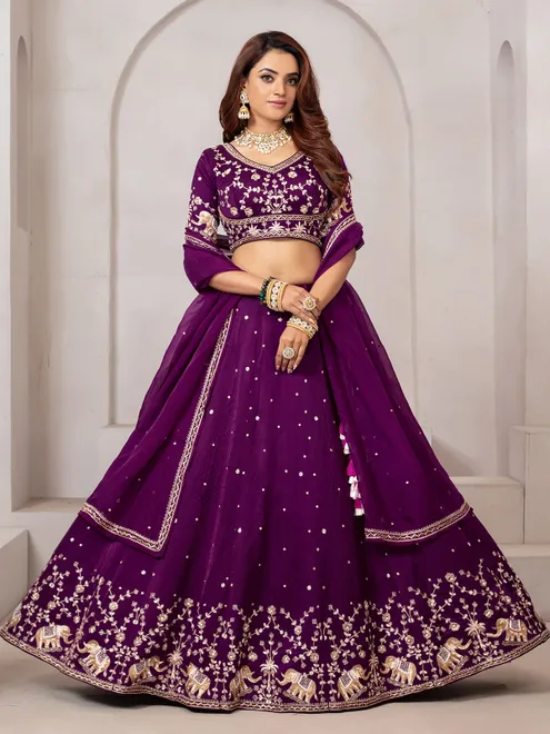 Wine color raw silk heavy lehenga choli
