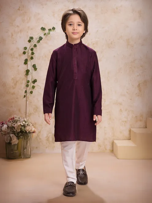 Wine cotton silk royal kurta suit