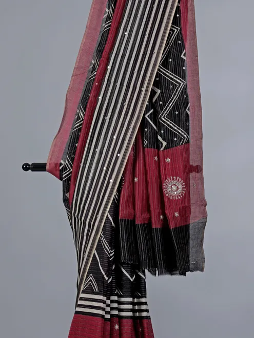 Wine cotton silk saree with resham elegance