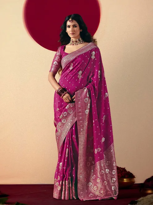 Wine  dola silk zari weaving saree