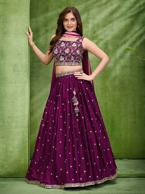 Wine elegance zari silk lehenga choli