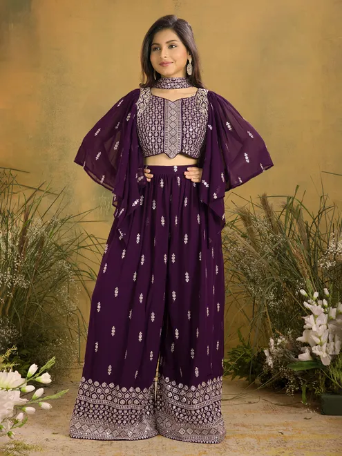 Wine georgette salwar suit with choker dupatta