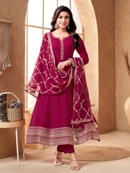 Wine pakistani georgette anarkali suit