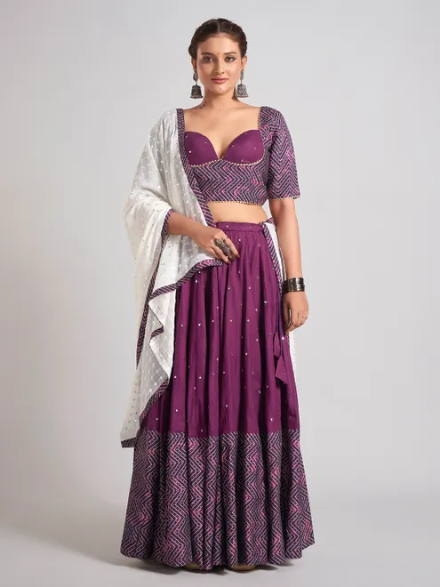 Wine silk gota weaving chaniya Choli