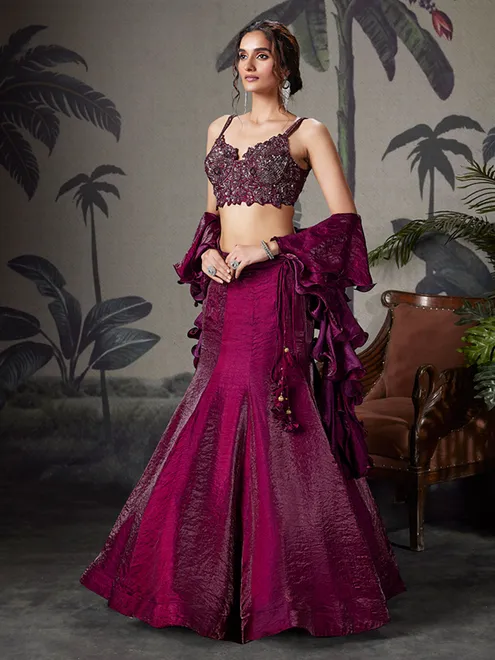 Wine silk lehenga choli for reception