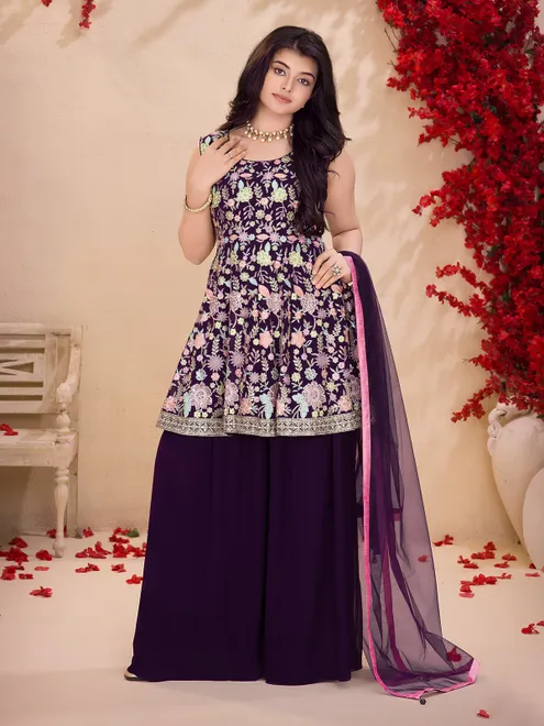 Wine silk palazzo salwar suit with stylish dupatta